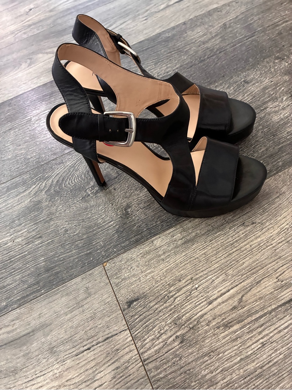 Nine West Black Leather Open-Toe Slingback Heels